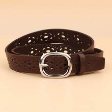 1 peça Cinto feminino vazado sem furos, novo, versátil, da moda, decorativo, com fivela metálica multicolorida premium, estilo coreano retrô, minimalista, para jeans, adequado para estudantes, verão, outono, Halloween, adolescentes, casual, exterior, desporto, férias, viagens, formatura, aniversário e uso diário - Multicolorido - View 9