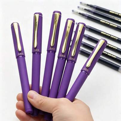 4支筆+10支替芯紫色凝膠筆套組，0.7mm，紫色墨水/黑色墨水，適合筆記與書寫，理想的辦公室與學校用品，生日、聖誕節、萬聖節、情人節、新年、朋友、復活節、返校禮物