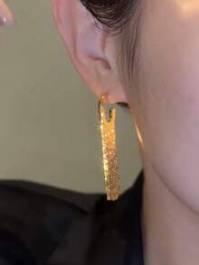 1 par de pendientes de cadena de metal asimétricos en forma de C, estilo europeo y americano, borla larga de moda personalizada, pendientes de botón vintage dulces y elegantes para mujeres y niñas, accesorios para viajes, bodas, fiestas, cumpleaños, regalo de Navidad 2026 - Dorado - Ver 5