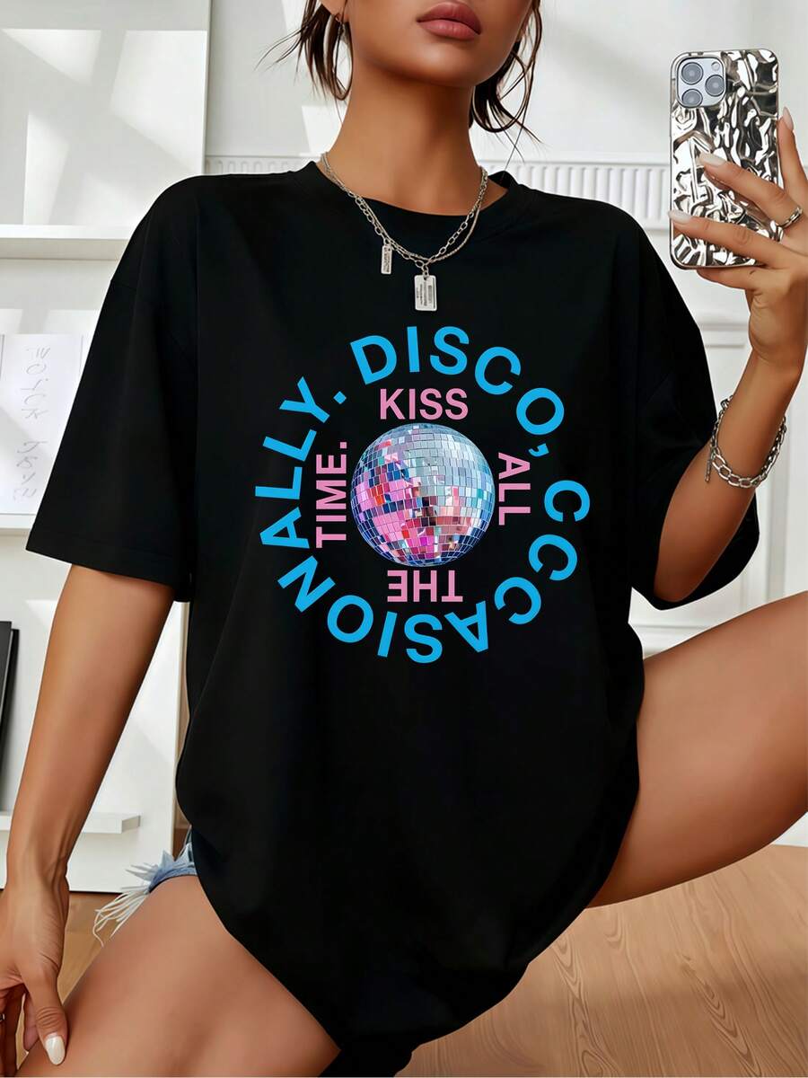 Harry Style Kiss All The Time Disco Occasionally, Disco Ball, Love On Tour Essential T-Shirt - 黑色 - 查看 1