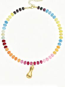 1pc Bohemian Style Colorful Beaded Gemstone Necklace, Bubble Letter Pendant Necklace, Natural Gemstone, Handmade Jewelry Gift - Multicolor - View 24