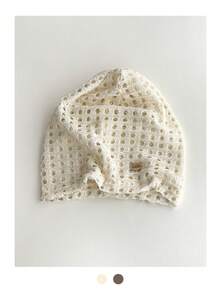 Hollow Out Button Thin Slouchy Beanie For Women, Summer Hand Crochet Hollow Out Thin Oversized Breathable Slouchy Beanie, Slouchy Makes Face Look Smaller, Large Head Circumference Head-Wrapping Hat, Summer Thin Large Head Circumference Slouchy Beanie, Knitted Hat, Crochet Knitted Hat, Handmade Hollow Out Flower Head-Wrapping Hat For Women - Multicolor - View 5