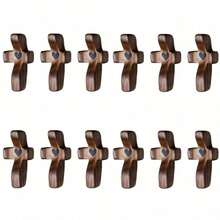 20pcs Elegant Small Pocket Holding Cross Heart Inlaid Religious Prayer Keepsake Tokens Comfort Cross Worry Relieving Christian Gift Decoration - Brown - View 3