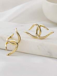 1 Pair Women's Elegant Double C Hoop Earrings, Suitable For Daily Wear - Gold - View 1