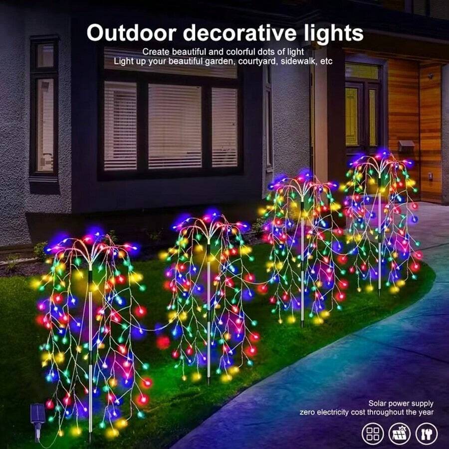 太陽能 LED 煙花燈，8 種閃爍柳條模式，IP44 高品質，適合戶外露營、花園、露營車、商場和派對裝飾 - 情人節、復活節、聖誕節及其他節日派對裝飾的理想選擇