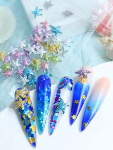 30件裝水鑽海星美甲飾品，3D水晶海洋之星，多色閃亮美甲裝飾，夏季海灘美人魚美甲，熱帶美甲配件DIY美甲藝術用品，適用於女性美甲沙龍設計裝飾 - 彩色 - 查看 3