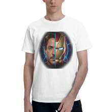 Disney Tony Stark Men's T Shirts  Funny Tee Shirt Short Sleeve O Neck 100% Cotton Printing Clothes T-Shirt - 白色 - 查看 1