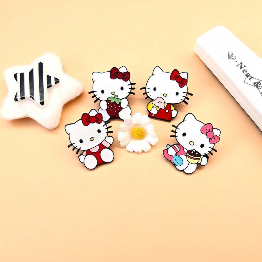 1 pieza Broche de insignia de metal con diseño de gato de dibujos animados lindo y dulce, accesorio de bolso de aleación - Multicolor - Ver 1