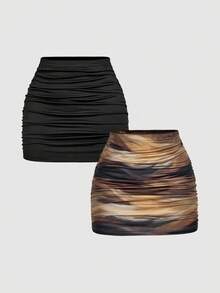 MOD 2 piezas Conjunto de minifalda ajustada con pliegues de estilo minimalista casual para mujer, Disfraces de Halloween, Vacaciones de mujer, Ropa de los 2000, Disfraz - Blanco y Negro - Ver 13