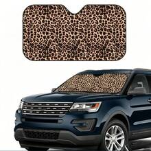 1 pieza Parasol para parabrisas delantero de coche con estampado de leopardo elegante, decoración de vehículo, visera solar, reflector UV, protector solar para mantener el vehículo fresco - A - Ver 2