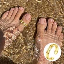 1 Pieza Anillos para los Dedos de los Pies para Mujeres Chapados en Oro de 18K Simples con CZ Banda Triple Abierta Anillos Ajustables para los Dedos de los Pies Joyería de Verano para la Playa para Mujeres y Hombres - Dorado - View 10