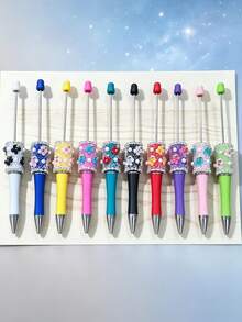 [20pcs]10 Cute Bee & Flower Beaded Ballpoint Pen Set With 10 Extended Rods For More Creative Needs, Multi-Color Assortment, Suitable For School, Office And Gifts - Multicolor - View 3