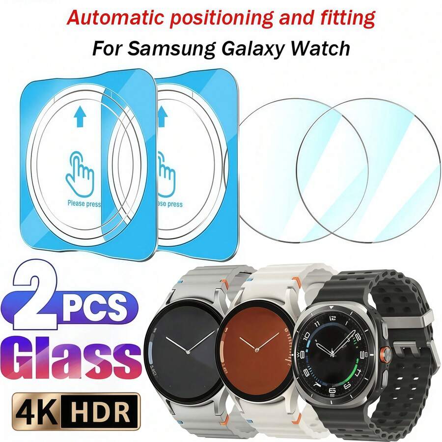 2pcs Tempered Glass Screen Protector For Samsung Galaxy Watch8, Watch7, Watch6, Watch5, Watch4, Watch Ultra 7/8 (40mm, 43mm, 44mm, 46mm, 47mm Models), With Alignment Tool, Easy Installation, 9H Hardness Tempered Glass, Sensitive Touch, Clear High Definition, Essential Screen Protection, Shockproof, Drop-Resistant, Scratch-Resistant