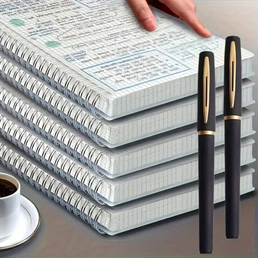 [20件組] A5 螺旋格線筆記本，2本筆記本 + 18支中性筆組合，附柔軟塑料封面，極簡設計，裝訂，適合學生、辦公室與專業人士，聖誕節、萬聖節、感恩節最佳禮物選擇，日記本、筆記本、返校文具套裝 - A - 查看 1
