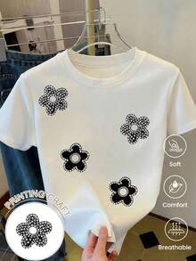 Pure Cotton Short Sleeve T-Shirt New Spring-Summer, 180 G Weight. Cartoon Print, Couple Model. - 白色的 - 查看 1