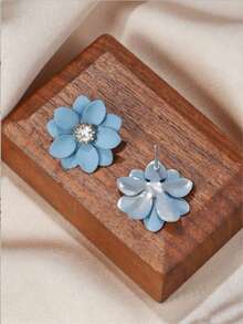1 Pair Double Layer Iron Flower Earrings - Blue - View 2