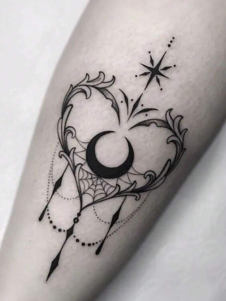 STARTTOOS Small Arm Tattoo Sticker - Black Scroll Vine Heart Spider Web Tassel Pattern Y2K Temporary Tattoo Sticker For Shoulder Neck Collarbone Body Skin 1pc/Pack - Black - View 1