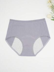3pcs Plus Size Women's Period Panties: High Waist Tummy Control, Pure Cotton Breathable, Snug Fit Comfortable, Lace Trim, Leak-Proof Period Panties - Multicolor - View 3