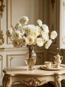 1/6/12 piezas Flores de peonía artificial de seda con tallos largos, adecuadas para boda, decoración de celebraciones, arreglo floral DIY, decoración del hogar en sala de estar, dormitorio, comedor, útiles escolares - Blanco - Ver 4