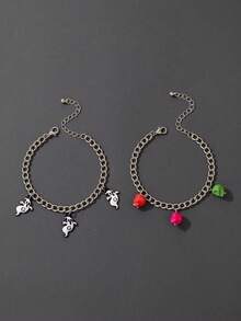1pc/Punk Style Resin Halloween Skull Pendant Bracelet Suitable For Women's Daily Party Jewelry Gift - 20410-silver - View 4