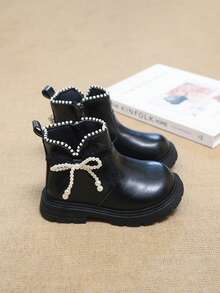 Botas estilo clásico Abkle, puntera ancha y redondeada, se adapta a los pies en desarrollo de los niños, sin apretar los dedos; parte superior de PU color crema albaricoque mate, textura suave, - Negro - Ver 5