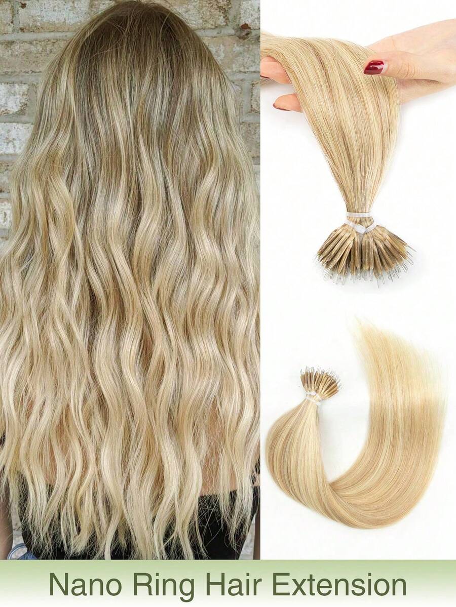 Extensiones de cabello humano real de 12-22 pulgadas con anillos nano, cabello humano Remy liso y recto, mechas de cabello con anillos nano, extensiones de cabello con nano puntas, para mujeres