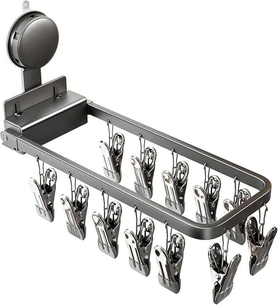 Tendedero de 12 Pinzas con Ventosas, Tendedero Portátil de Metal para Colgar y Secar Ropa, Ganchos para Tender Ropa para Secar Ropa y Calcetines - 1 - Ver 1