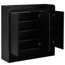 Black Shoe Cabinet With Vertical Stripes, Entryway Shoe Cabinet With Full-Length Mirror, Large Capacity Multi-Tier Shoe Rack - 黑色 - 查看 7