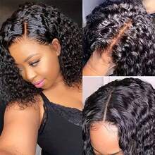 Peluca de Onda Profunda 13x4 con Encaje Frontal 13x4, Cabello Humano Remy Brasileño Premium, Bob Corto de Onda Profunda con Frente Transparente HD 13x4 y Línea del Cabello Pre-Depilada | Se Adapta a Todos los Tonos de Piel | Densidad del 150% Adecuada para Uso Diario, Fiestas, Peluca de Boda, Pelucas de Cabello Humano Real - Natural Black - Ver 7