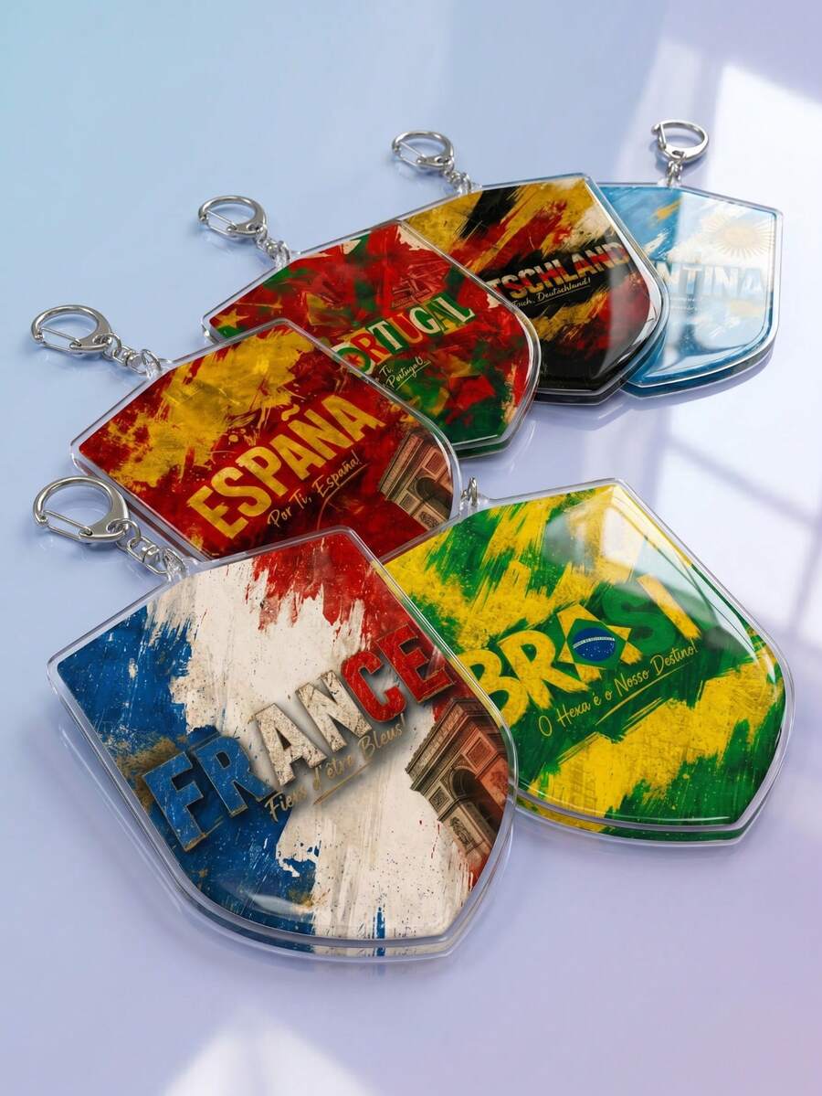 1pc/6style 2026 World Cup Themed Soccer National Team Shield Acrylic Keychain, Argentina, Portugal, Brazil, France, Germany, Spain Fan Exclusive Merchandise, Creative Sports Style Backpack Pendant, Car Rearview Mirror Ornament, Creative Gift For Boyfriend/Brother, Tournament Celebration Souvenir Phone Accessory - Multicolor - View 1