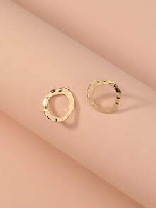 1 Pair European Minimalist Fashion Wavy Round Iron Stud Earrings For Women - Yellow Gold - View 2