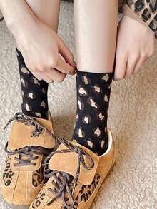 10/5/1 Pair Pack, Women's Leopard Print Mid-Calf Socks, Vintage Animal Pattern Breathable Calf Socks - Multicolor - View 3