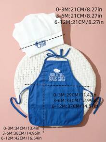 嬰兒紅/藍刺繡廚師攝影服裝 小廚師套裝 白色/藍色廚師帽圍裙組 男女通用嬰兒拍照服裝 - 藍白色 - 查看 9