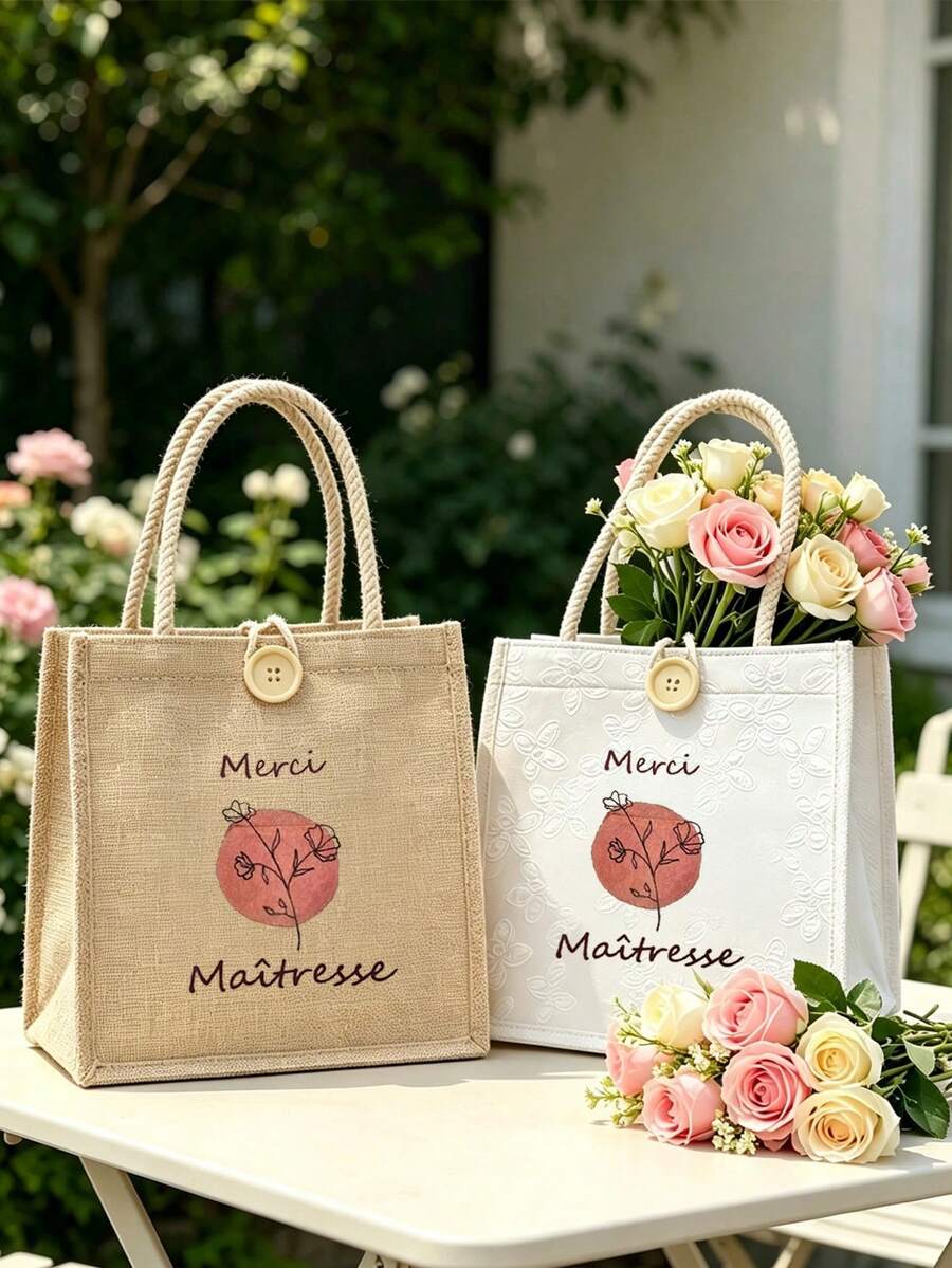 Cute Linen Casual Tote Bag, Reusable And Foldable. Suitable For Commuting, School Or Shopping, Can Be Used As Thank You Gift And Teacher's Day Gift - Multicolor - View 1