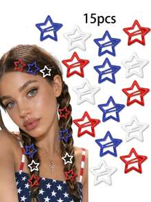 Women's "July 4th" Patriotic Theme Red White Blue Hollow Star Hair Clip - Y2K Style Glossy Non-Slip Hair Accessory, Secure And Damage-Free, Suitable For Independence Day, Memorial Day, Parades, Barbecues, Pool Parties And Daily Wear; Cute American Flag Color Hair Clip, Suitable For All Hair Types.,Claw Clips - Multicolor - View 7