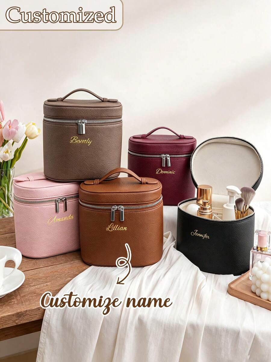 Personalized Initial Letter Makeup Bag Bridesmaid Gift Makeup Bag Leather Makeup Bag Cosmetic Box Jewelry Box Wedding Gift For Her - Multicolor - View 1