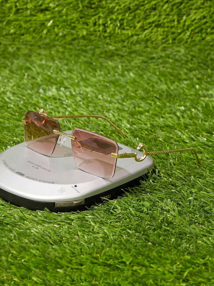 Shadewire 1 Paar Unisex Metallrahmenlose Farbverlauf Hellbraun Sonnenbrillen, High-End Mode, Sommer Strand, Urlaub, Outdoor Reisen, Outfits, Zurück zur Schule Vintage Retro - Goldener Doppeltee - Übersicht 1