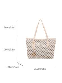 New Women's Tote Bag, Large Capacity All-Over Letter Print. Suitable For Commuting, School, Ample Space, Portable And Practical, Versatile Classic Casual And Business Casual Style. For Girls, Students And Professionals, Suitable For Work, Campus, Travel. Zipper Design, Fashionable And Beautiful. - White - View 3