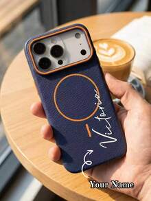個性化客製化字母磁吸荔枝紋手機殼，相容 iPhone 17 Pro Max，支援 Air 無線充電，防摔防刮防指紋， 17 Pro Max 保護殼，聖誕節、假期與週年紀念日完美禮物 - 寶藍色 - 查看 2