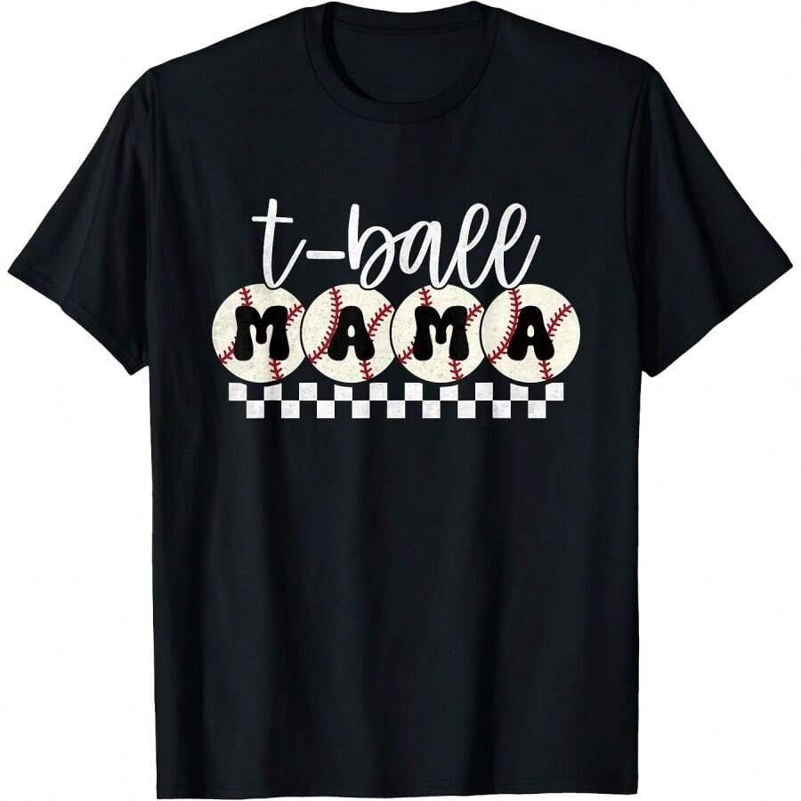 Funny T-Ball Mama Baseball Mom Shirt - WomenS MenS Soft Stretch Tee Relaxed Fit Baseball Graphic T-Shirt For Little Leag - 黑1 - 查看 1