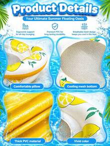 Comfortable Inflatable Water Hammock, Mesh Pool Floating Lounge Chair With Headrest, Suitable For Pool, Beach, Lake Summer Relaxation Floating Chair - Multicolor - View 3