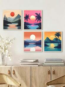 1pc/4pcs Beach Sunrise Sunset Theme DIY Digital Oil Painting Handmade, Adult Home Decor Holiday Gift - 20x20 - View 4