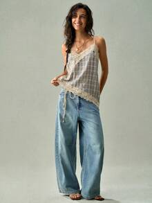 Camiseta de mujer de encaje francés elegante - Azul - Ver 1