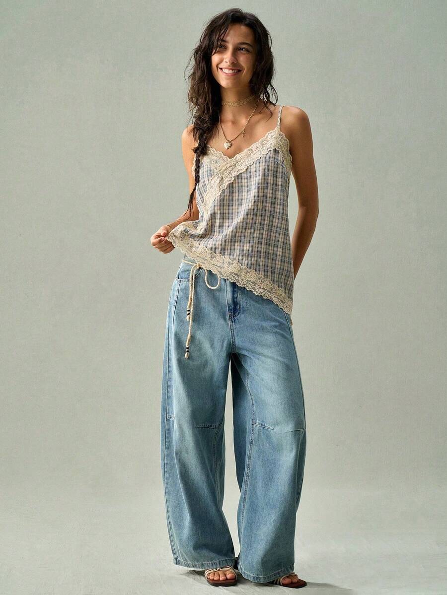 Camiseta de mujer de encaje francés elegante - Azul - Ver 1