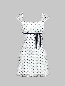 Floral Print Mesh Pleat Dress With Bow - Dark Grey - View 1