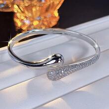1pc Niche Design Snake-Shaped Bracelet, Luxury Rhinestone Open Cuff, High-End Versatile Commuter Accessory, Suitable For Parties And Gatherings - Bracelet - View 4