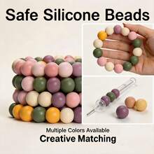 103pcs Vibrant Morandi 15mm Silicone Beads Mixed Focal/Spacer, Jewelry Making Supplies, DIY Beading Unisex For Pen Toppers, Keychains, ID Lanyards - Morandi Color Scheme - View 3