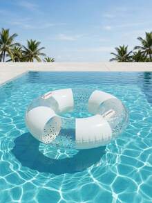 Macaron Color Block Transparent Sequin Swim Ring, Optional Handle, Adult Inflatable Pool Float, Suitable For Beach Swimming - Multicolor - View 5