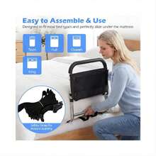 Bed Rails For Seniors, 5-Level Height Adjustable, Non-Slip Handle, Storage Pouch, Easy Assembly, Fits King/Queen/Twin - Black - View 6