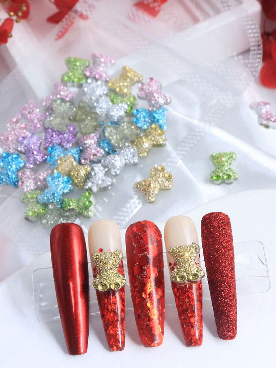 30件裝多色水鑽熊指甲飾品，3D水晶熊美甲裝飾，奢華閃亮 Coquette Y2K 風格 DIY 美甲美甲藝術用品，適合女性美甲沙龍設計裝飾